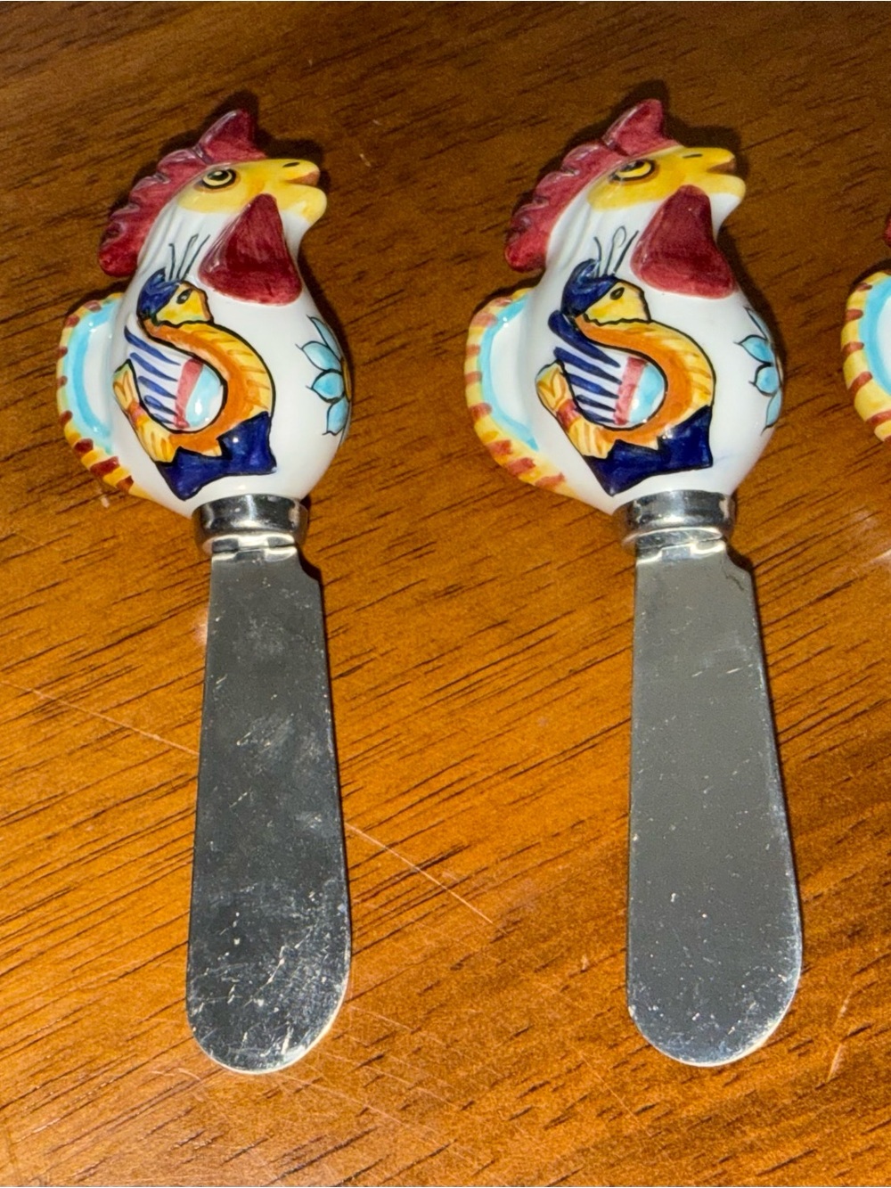 Set of 3 Williams Sonoma Hand-Painted Rooster Ceramic Spreaders